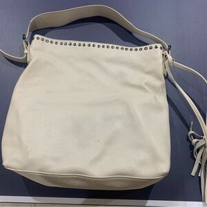 White Leather Studded Hangbag [With Purse Organizer]